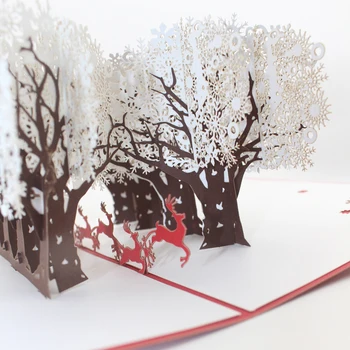 3D Rankų darbo Kalėdos Baltos Snaigės Medžių Miško Briedis Popieriaus Atvirukai Atvirukas Naujųjų Metų Vaikų Draugas, Verslo Dovanų