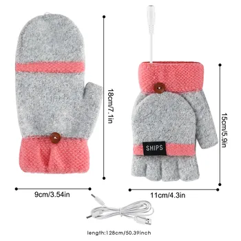 Nešiojamas Moterų USB Šildomos Pirštinė Full&Pusę Piršto Žiemą Šiltas Megztiniai Vertus Pirštinės