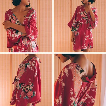 Viskozė Chalatai Moterims naktiniai drabužiai Gėlių Namų Drabužių Intymus apatinis Trikotažas Atsitiktinis Kimono Vonia Suknelė Sexy Lady Night Dress Negabaritinių 3XL