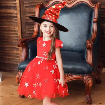 Kalėdų Helovinas Merginos Ragana Kostiumas Naujųjų Metų Kūdikių Dress Baby Star Siuvinėjimo Tutu Suknelė Violetinė Raudona Juoda Mergaičių Drabužiai