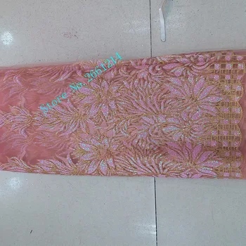 5yards BZL-19316 rožinė aukso priklijuotas spausdinimo blizgučiai afrikos, indijos tiulio tinklelio audinio pjaustymo/šalis suknelė