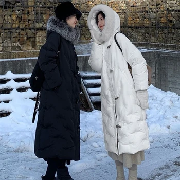 DMLFZMY Moterų Žiemos Paltai 2020 Mados Natūralių Kailių Apykaklės Žiemos 90% Baltųjų Ančių Pūkais Striukės Moterims Parko Šiltas Ilgas Paltas