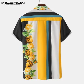 2021 Vyrų Havajų Marškinėliai Atvartas trumpomis Rankovėmis Spausdinti Kratinys Streetwear Palaidinė Paplūdimio Atsitiktinis Chic Camisa Masculina S-3XL INCERUN
