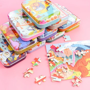 60pcs Vaikai Medinės 3D Puzzle Montessori Žaislų, Animacinių filmų Gyvūnų Transporto priemonės Medienos Pjūklelis Kūdikių Švietimo Žaislai Vaikams Kalėdų Dovanos