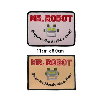 Mr. robot išsiuvinėti geležies pleistras, kompiuterių remontas, su šypsena jean striukė audinys pleistras audiniai reikmenys 