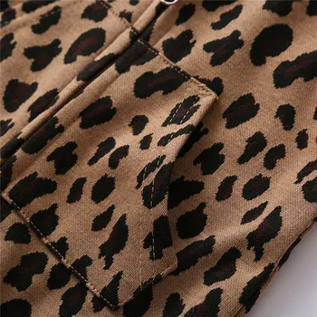 Rudenį Bamblys Kūdikių Mergaitės Berniukai Leopardas Spausdinti Gobtuvu Romper Ilgomis Rankovėmis Užsegama Užtrauktuku Jumpsuit Kūdikių Atsitiktinis Homewear Drabužiai