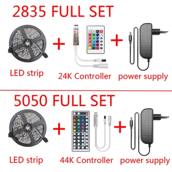 30M 25M RGB LED Šviesos Juostelės 2835 10M 5M LED Lemputės SMD 5050 rgb Led juostos diodų juostelės Lankstus Wateproof Kontrolės DC12V Adapteris