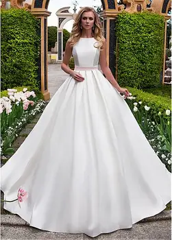 Žavinga Satin A-line Wedding Suknelė Teismas Traukinio su Diržas V-Atgal Plisuotos Vestuvinės Suknelės Vestidos de novia 2019