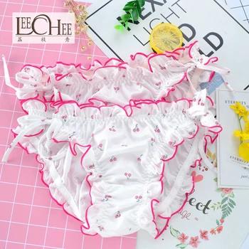Vyšnių Tabletes Japonų Mergaitė Pavasario Metmenys-megzti Spausdinti Mažas juosmens Sexy Lady ' s Underwear Su Duona Trikampis LEECHEE JF1021
