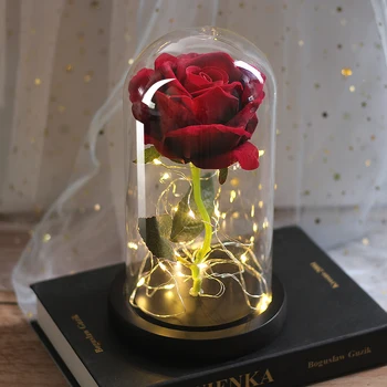 LED Amžinąjį Gėlių Nemirtingas Floros Šviesos Kupolas Grožio ir Žvėrys Pakilo Į Kolbą Valentino Diena, Gimtadienis, Kalėdos Dovanų