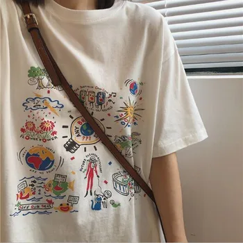 Naujas Mados Moterų marškinėliai Aukštos Kokybės Spausdinimo trumpomis Rankovėmis Apvalios Kaklo Medvilnės Moterų Viršūnių Atsitiktinis Palaidų Moterys T-shirt