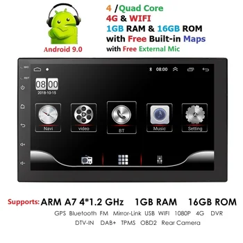 HIZPO Android 9.0 1GRAM+16GROM Automobilių NAVIGACIJOS TOUCH DISPALY Bluetooth /WIFI // Radijas Vaizdo/ 4G SWC OBD2 /DAB/DVR/NEMOKAMAS ŽEMĖLAPIO