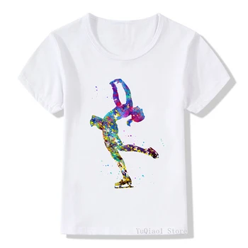 Akvarelė čiuožyklos mergina spausdinti sporto salė dizaino vaikiški marškinėliai mielas vasaros top mergaičių drabužiai balti 