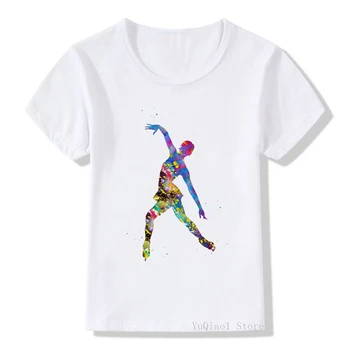 Akvarelė čiuožyklos mergina spausdinti sporto salė dizaino vaikiški marškinėliai mielas vasaros top mergaičių drabužiai balti 