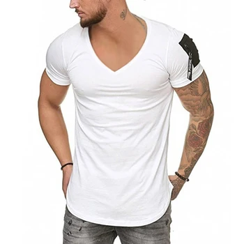 Vasaros mados prekės ženklo slim trumparankoviai marškinėliai vyrams rankos užtrauktukas fitneso V-kaklo, vyriški t-shirt medvilnės atsitiktinis viršų tee dydis M-3XL