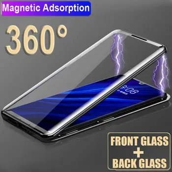 360° Magnetinis Adsorbcijos Atveju, Huawei 30 P40 Lite Mate 20 Lite Dvigubus Šonus, Stiklo danga