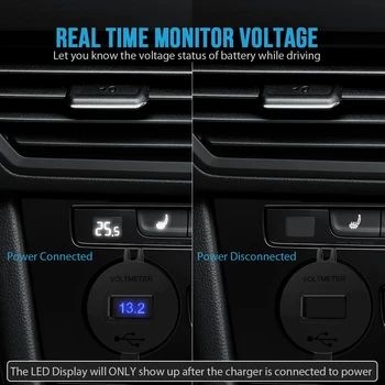 MICTUNING Automobilį Greitai Įkrauti 3.0 Automobilinis Kroviklis 12V-24V 36W Sunkvežimių Aliuminio Dual USB Lizdas, su LED Digital Voltmeter & Laido Saugiklis rinkinys