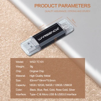 Originalus WANSENDA OTG USB Flash Drive 3 in 1 USB3.0 & Type-C & Micro USB Pen Drive 512 GB 256 GB 128GB 64GB 32GB Pendrives