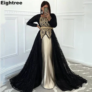 Eightree Juoda Maroko Caftan Vakarinę Suknelę Ilgomis Rankovėmis Dviejų Dalių Dubajus, Saudo Arabų Vakare Šalis Suknelė Abaja Prom Dress