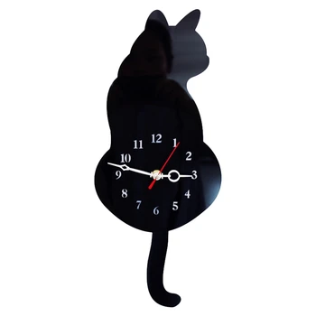 3D Cute Kačių Sieninis Laikrodis Wag Uodega Tyla Namų Puošybai Vaikams Dovanų Juoda