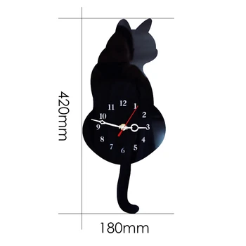 3D Cute Kačių Sieninis Laikrodis Wag Uodega Tyla Namų Puošybai Vaikams Dovanų Juoda