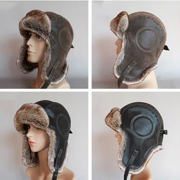 Žiemos Ushanka Skrybėlę Vyrų, Moterų Pilotas Aviator Bombonešis Trapper Hat Dirbtiniais Kailiais Odos Sniego Kepurė su Ausų Atvartais