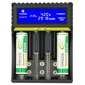 BTY-V407 Baterijų Kroviklis Li-ion Gyvenimo Ni-MH Ni-CD Smart Greitas Įkroviklis 18650 26650 6F22 9V AA AAA 16340 14500 Baterija