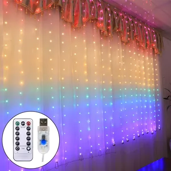 3M LED Užuolaidų String Žibintai Led Dekoracija Šviesos Pasakų Girliandą Nuotolinio Valdymo Naujųjų Metų Kalėdų Lauko Vestuvių Namų dekoro