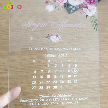 Skaidraus akrilo pakvietimo Skaidrus akrilo vestuvių pakvietimo asmeninę atspausdintas kalendorius