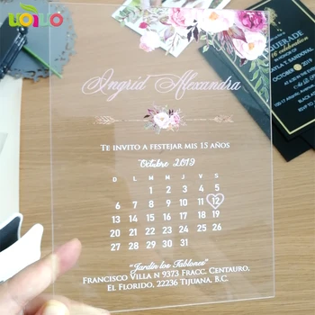 Skaidraus akrilo pakvietimo Skaidrus akrilo vestuvių pakvietimo asmeninę atspausdintas kalendorius