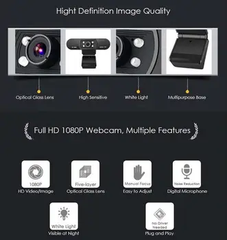 Kamera 1080P HDWeb Kamera su Built-in HD Mikrofonas, USB Kištukas, Web Cam, Plačiaekranis Video