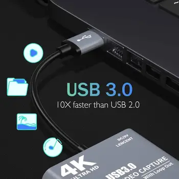 4K 1080P USB 3.0 toHDMI-suderinama Vaizdo Garso Žaidimas Užfiksuoti Kortelės Su Kilpa Iš Full 1080p 60 Įrašyti Per DSLR Kamera