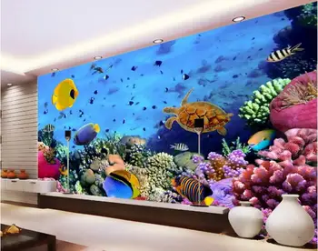 3d tapetai užsakymą freskos neaustinių siena lipdukas 3 d 3 d hd pasaulio koralų jūros vėžlių, žuvų tapybos photo 3d sienų freskomis tapetai