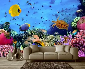 3d tapetai užsakymą freskos neaustinių siena lipdukas 3 d 3 d hd pasaulio koralų jūros vėžlių, žuvų tapybos photo 3d sienų freskomis tapetai