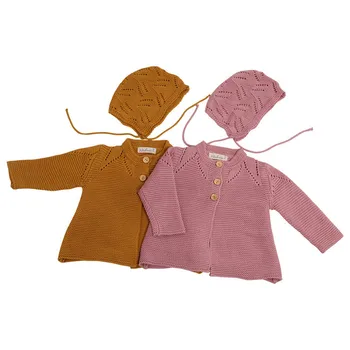 Baby Girl Dviejų dalių džemperis cardigan skrybėlę rudens ir žiemos Nuimamas skrybėlę 2VNT 0-36 Mėnesį Mergina Megztiniai