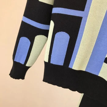Mados kontrasto spalvų kamufliažas spausdinti megzti 2 gabalas rinkinys moterims trikotažas megztinis + stripe haremo kelnės rudens žiemos kostiumas