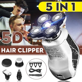 5 In 1, 5D Vyrų Įkrovimo Plikos Galvos Elektrinį skustuvą, 5 Plaukiojantieji Vadovai Barzda Nosies, Ausų Plaukų, Žoliapjovės Razor Clipper Veido Šepetėlis
