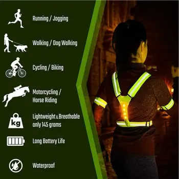 Elastinga V-formos Šviesos Atspindinti Liemenė LED šviesą Atspindinti Liemenė Reguliuojama Vest Naktį Veikia Dviračių Sporto Saugos Liemenės