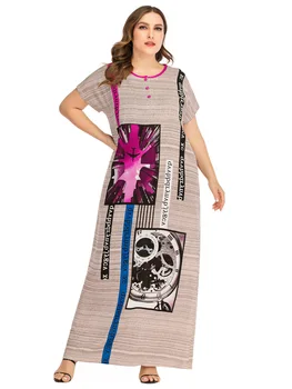 Kuklus etninės moterų trumpomis rankovėmis maxi suknelė plius dydis atspausdinta vasaros atsitiktinis dizainas prarasti ramadanas kaftan ilga suknelė VKDR1995