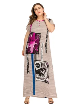 Kuklus etninės moterų trumpomis rankovėmis maxi suknelė plius dydis atspausdinta vasaros atsitiktinis dizainas prarasti ramadanas kaftan ilga suknelė VKDR1995