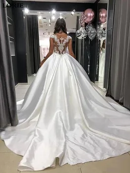 LORIE Princesė Vestuvių Suknelė, Viršuje Nėriniais Appliqued-Line Nuotakos Suknelės Su Kišenėmis Boho 2020 M. Dubajaus Vestuvių Suknelės