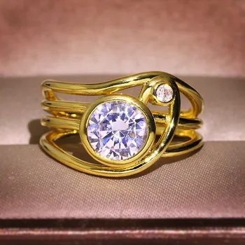 14 karatų geltonojo Aukso Papuošalų, Deimantų Žiedas Moterims Sterlingų Papuošalai Vestuvių Žiedas Poros Meilės Vestuviniai Žiedai, Aukso, Deimantų Karoliai