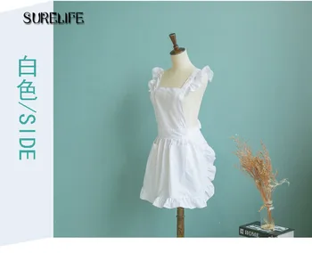 1pc Japonų Stiliaus Elegantiškas Viktorijos Pinafore Prijuostė Tarnaitė Nėrinių Smock Kostiumas Pynimas Kišenės Balta/Rožinė