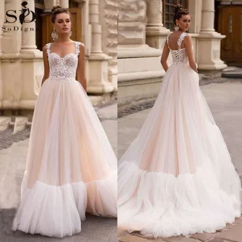SoDigne Bohemijos Vestuvių Suknelės 2021 Linijos, Nėriniai Appliqued Boho Vestuvinių Suknelių Plius Dydis, Korsetas Paplūdimio Vestuvių Suknelė Princesė