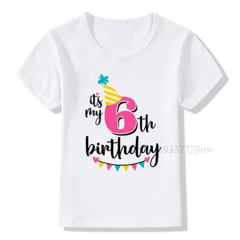Vaikams, Cartoon Žvakė Gimtadienis Skaičius 6 Print T-shirts Boy&Girl I Am 6 Juokinga Dovanų Marškinėlius Baby 6 Metų amžiaus Marškinėliai Vaikams Viršūnės