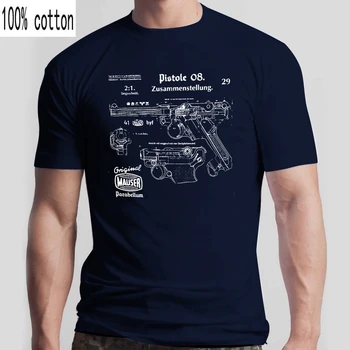 Naujas Mados Cool Atsitiktinis T Shirts WW2 vokiečių Pistole Parabellum Luger P08 Derliaus Brėžiniai Spausdinti Marškinėliai T Shirts