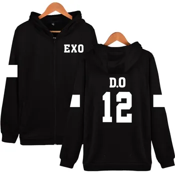 EXO kpop hoodie KA CHANYEOL baekhyun D. O. nustatyti xiumin spausdinti Hoodie moterims, studentams merginos juoda užtrauktuką gobtuvu striukė xxs hoodies