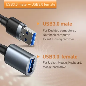 Baseus USB prailginimo Kabelis A Tipo Vyrų ir Moterų Extender USB 3.0 Kabelis Smart TV 