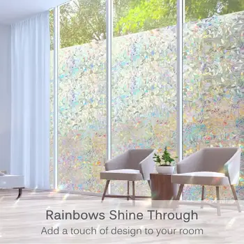 Privatumo Dekoratyvinis Langų plėvelės Rainbow Poveikis Tamsintas Langas tvirtai laikosi Ne Klijais 3D Lange Apimanti Kino Stiklo Durys, Namų