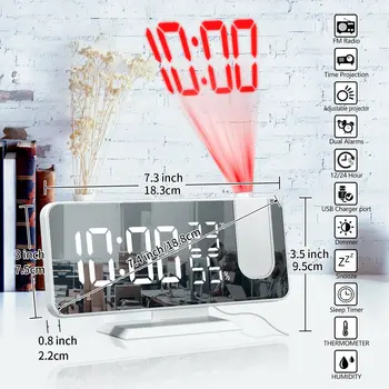 LED Skaitmeninis Laikrodis-Žadintuvas Žiūrėti Lentelėje Elektroninių Darbalaukio Laikrodžius, USB Pabusti FM Radijas Laiko Projektorius Atidėjimo Funkcija, 2 Signalizacijos